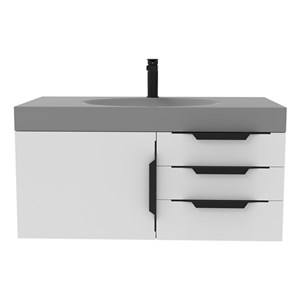 Thames 36&quot Soild Surface Bathroom White Vanity Set - Gray Top In Brushed Nickel