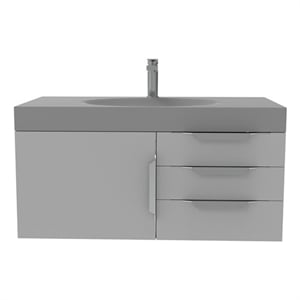 Thames 36&quot Soild Surface Stone Bathroom Gray Vanity Set - Gray Top In Chrome