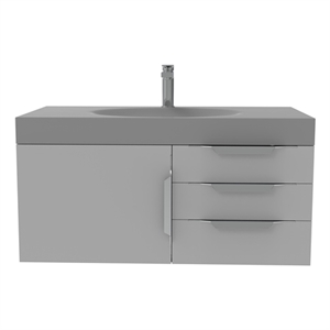 Thames 36&quot Soild Surface Bath Gray Vanity Set - Gray Top In Brushed Nickel