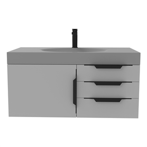 Thames 36&quot Soild Surface Stone Bathroom Gray Vanity Set - Gray Top In Black