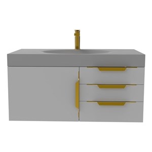 Thames 36&quot Soild Surface Stone Bathroom Gray Vanity Set - Gray Top In Gold