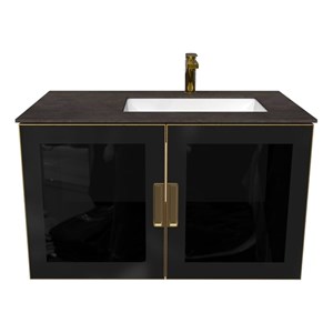 Solaria 36&quot Wall Mounted Blue Vanity Set in Rustic Left Porcelain Top - in Gold