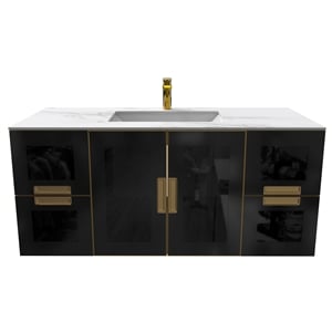 Solaria 48&quot Wall Mounted Blue Vanity Set in White Porcelain Top - Gold Handles