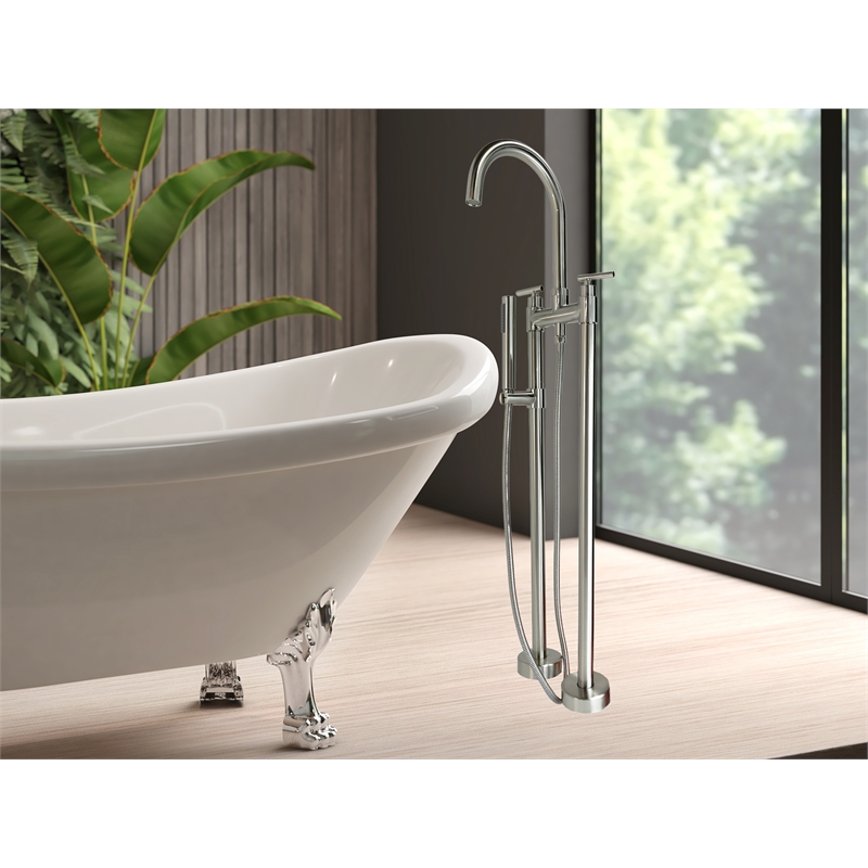 Saturn Double Clawfoot Tub Filler Faucet with Standard Handle - Brushed Nickel
