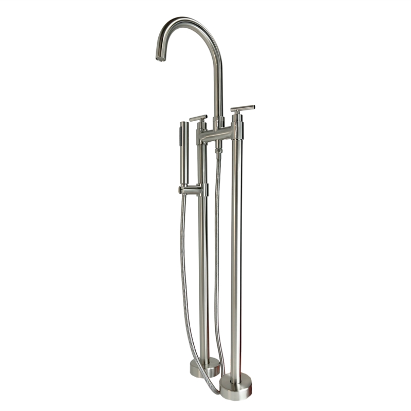 Saturn Double Clawfoot Tub Filler Faucet with Standard Handle - Brushed Nickel