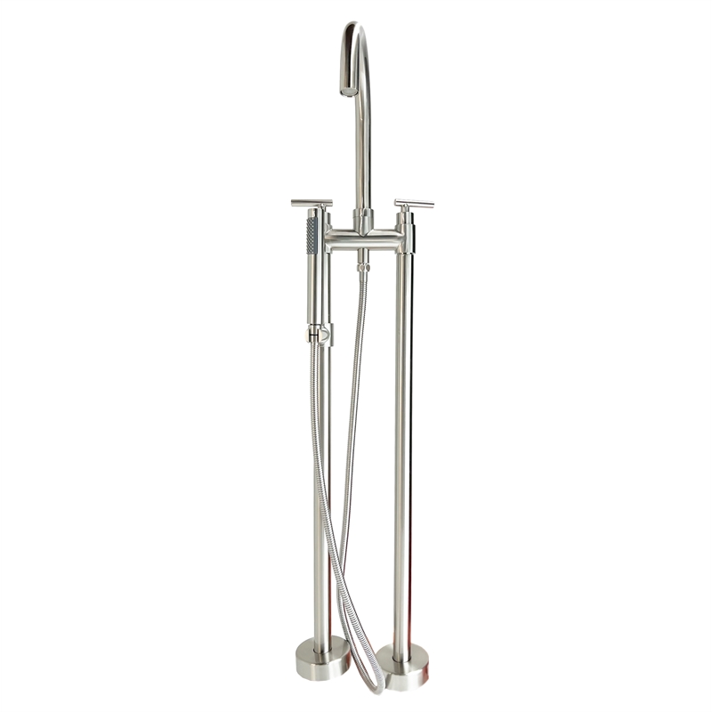 Saturn Double Clawfoot Tub Filler Faucet with Standard Handle - Brushed Nickel