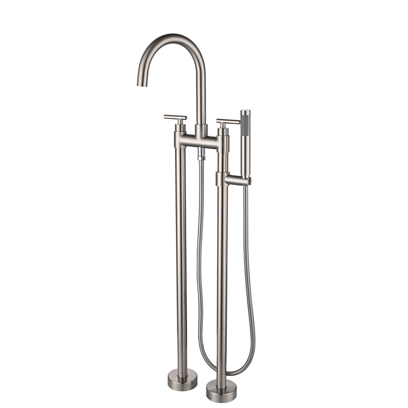 Saturn Double Clawfoot Tub Filler Faucet with Standard Handle - Brushed Nickel