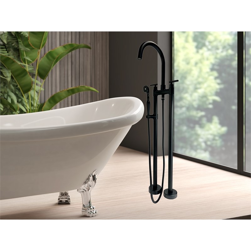 Saturn Double Clawfoot Tub Filler Faucet with Breeze Handle - Matte Black