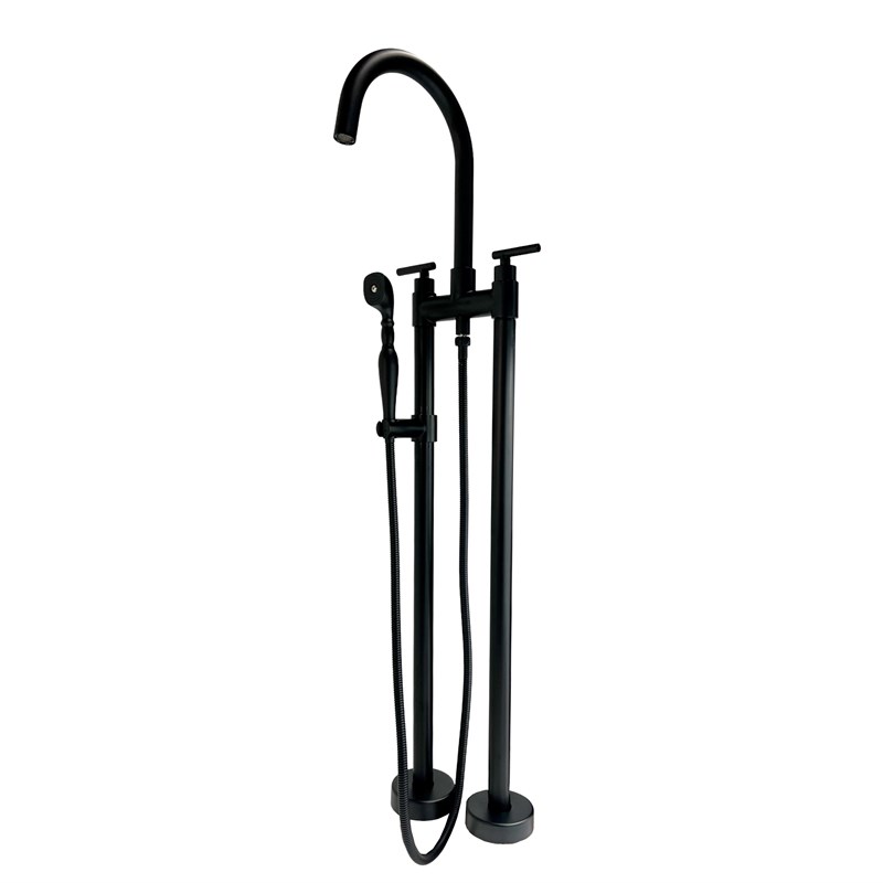 Saturn Double Clawfoot Tub Filler Faucet with Breeze Handle - Matte Black