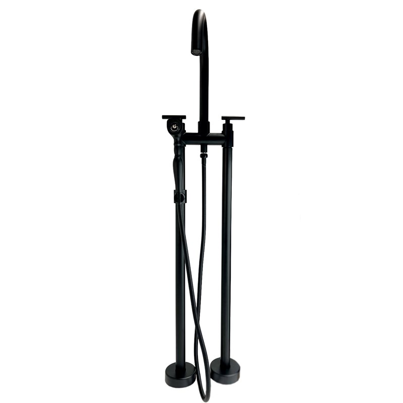 Saturn Double Clawfoot Tub Filler Faucet with Breeze Handle - Matte Black