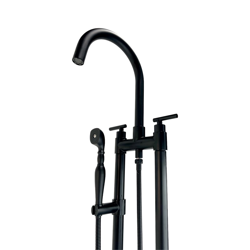 Saturn Double Clawfoot Tub Filler Faucet with Breeze Handle - Matte Black