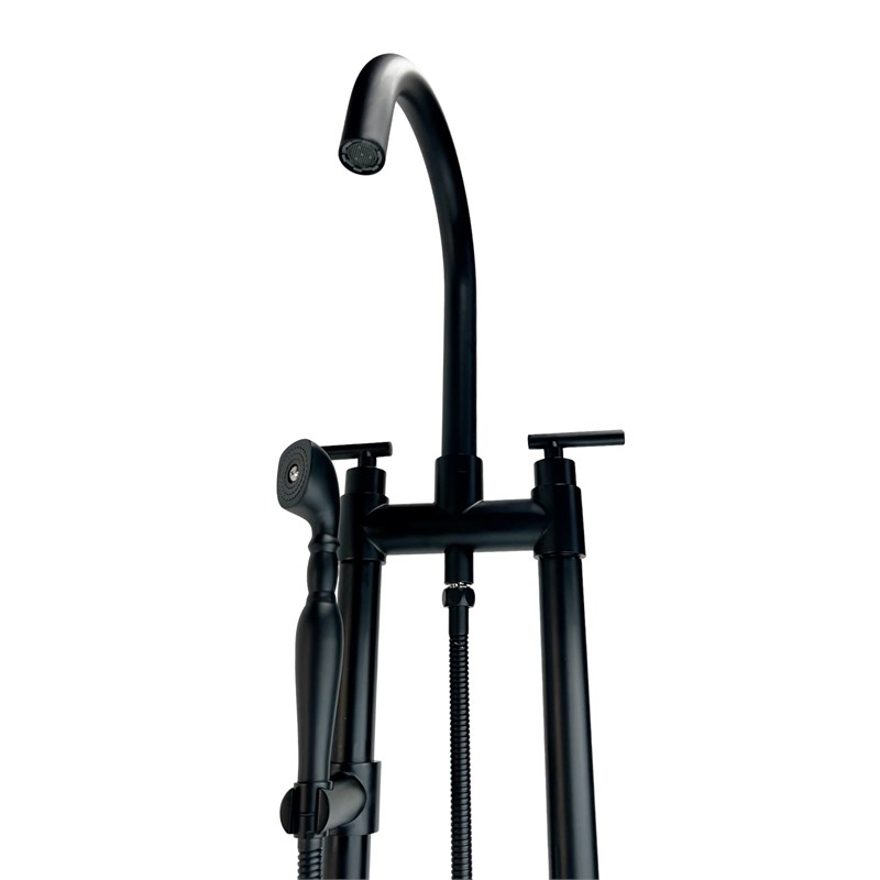 Saturn Double Clawfoot Tub Filler Faucet with Breeze Handle - Matte Black