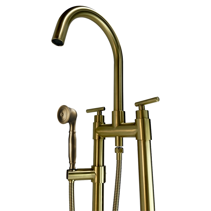 Saturn Double Clawfoot Tub Filler Faucet with Float Handle - Brushed Gold