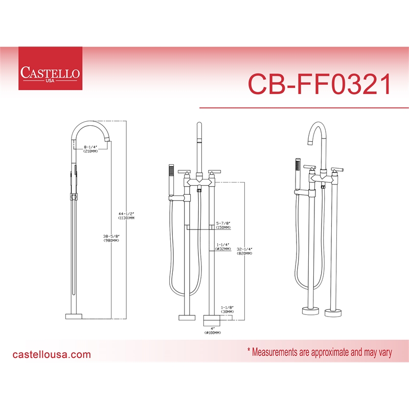 Saturn Double Clawfoot Tub Filler Faucet with Float Handle - Brushed Gold