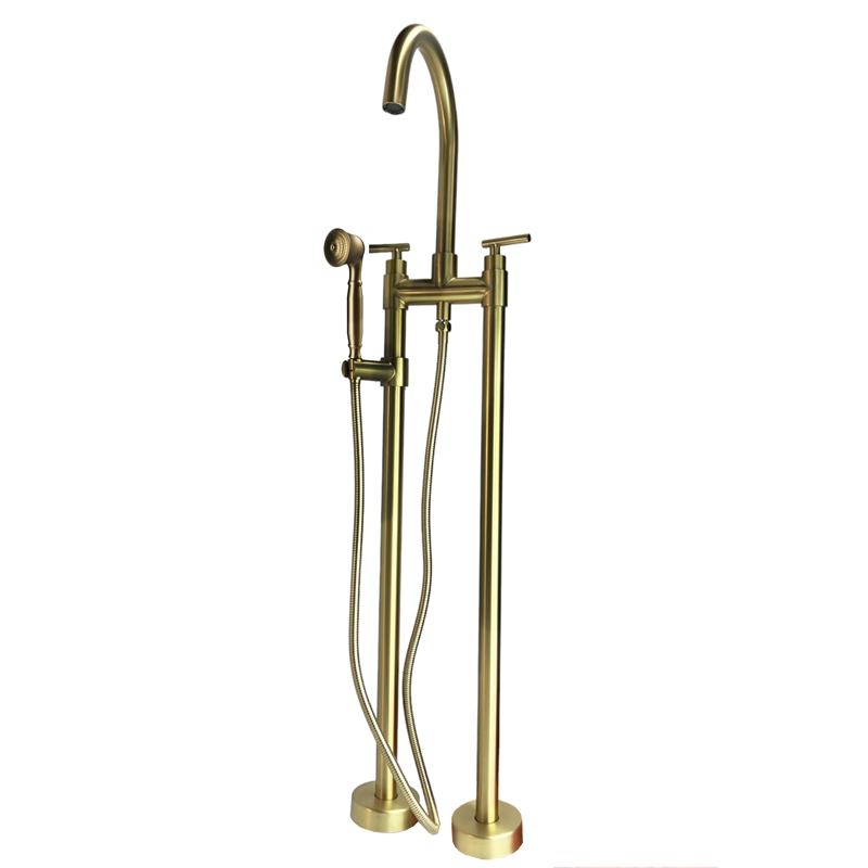 Saturn Double Clawfoot Tub Filler Faucet with Float Handle - Brushed Gold
