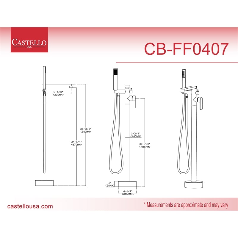 Venus Square head tub filler faucet with Standard Handle - Brushed Nickel