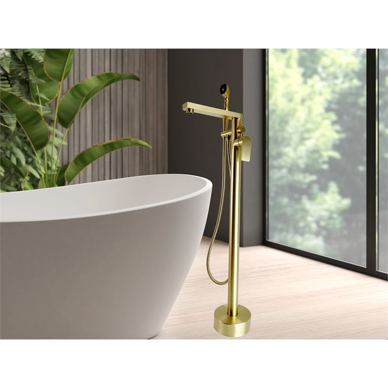 Venus Square head tub filler faucet with Breeze Handle - Brushed Gold