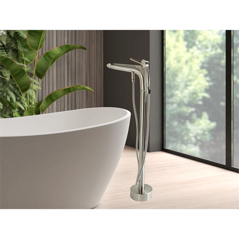 Pluto Triangle head tub filler faucet with Float Handle - Brushed Nickel
