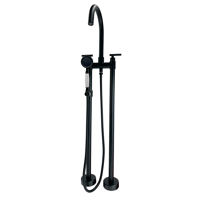 Saturn Double Clawfoot Tub Filler Faucet With Drift Handle - Matte Black