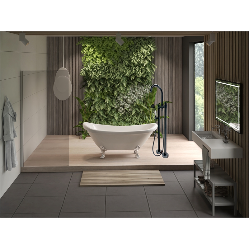 Saturn Double Clawfoot Tub Filler Faucet With Drift Handle - Matte Black