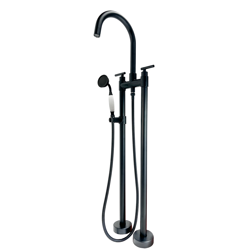 Saturn Double Clawfoot Tub Filler Faucet With Drift Handle - Matte Black