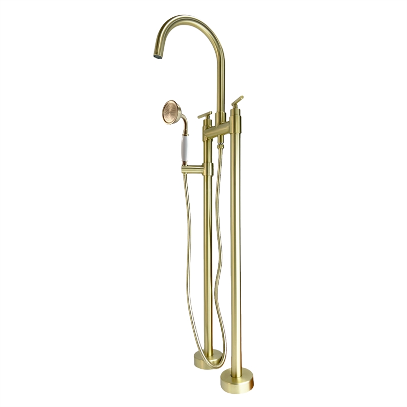 Saturn Double Clawfoot Tub Filler Faucet With Drift Handle - Brushed Gold