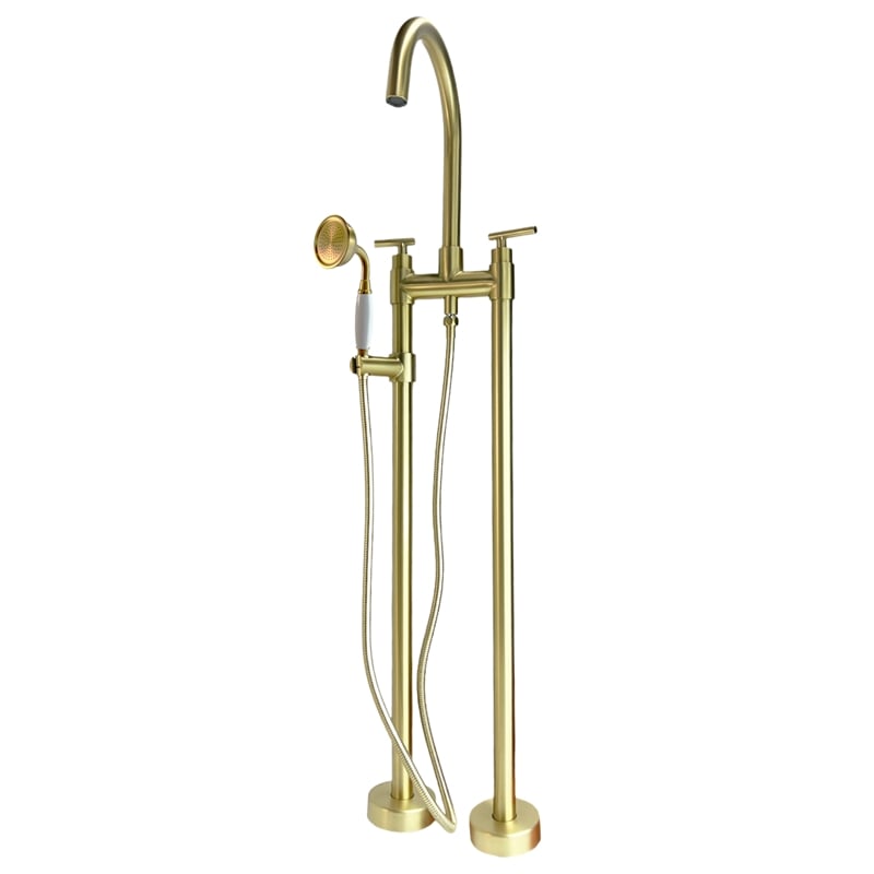 Saturn Double Clawfoot Tub Filler Faucet With Drift Handle - Brushed Gold