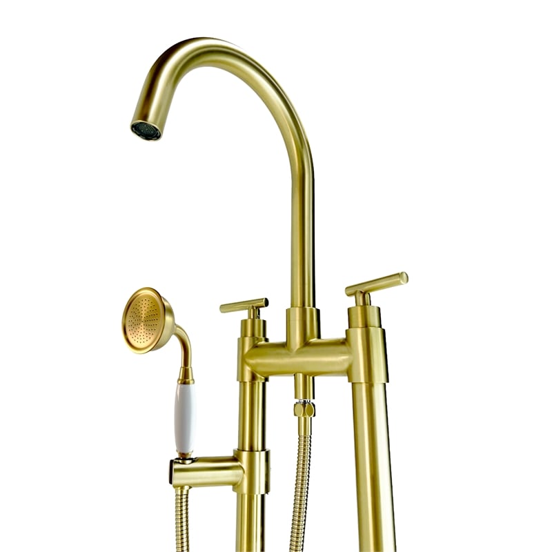 Saturn Double Clawfoot Tub Filler Faucet With Drift Handle - Brushed Gold