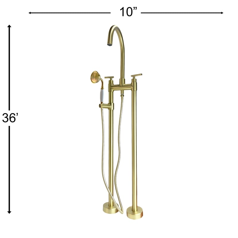 Saturn Double Clawfoot Tub Filler Faucet With Drift Handle - Brushed Gold