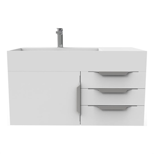 Amazon 36&quot White Wood Floating Vanity White  Left Top with Brushed Trim
