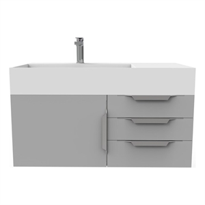 Amazon 36&quot Gray Wood Floating Vanity with Left White Top and Brushed Trim
