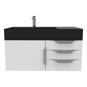 Amazon 36&quot White Wood Floating Vanity Left Black Top and Brushed  Trim