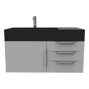 Amazon 36&quot Gray Wood Floating Vanity with Black Left Top in Brushed Trim