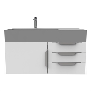 Amazon 36&quot White Wood Floating Vanity with Gray Left Top and Chrome Trim