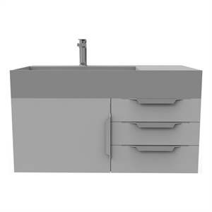 Amazon 36&quot Gray Wood Floating Vanity with Gray Left Top and Brushed Trim