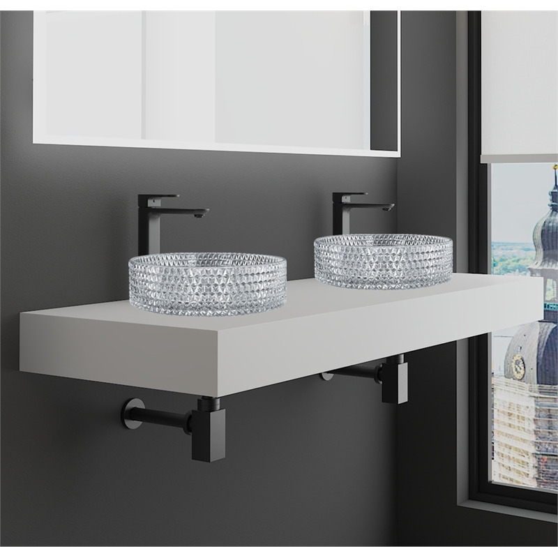 60 Inch Wide White Bathroom Solid Surface Stone Countertop For Sink