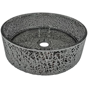 Stadium 16&quot Light Black Tempered Glass Circular Bathroom Vessel Sink