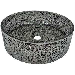 Stadium 14&quot Light Black Tempered Glass Circular Bathroom Vessel Sink
