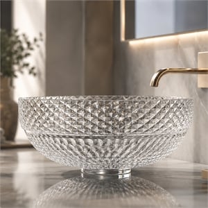 Jewel 16&quot Tempered Glass Circular Bathroom Vessel Sink in Clear
