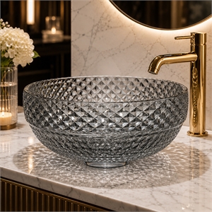 Jewel 16&quot Tempered Glass Circular Bathroom Vessel Sink in Light black