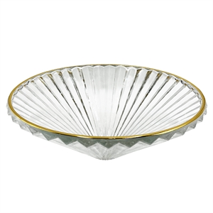 20&quot Tempered Glass Circular Vessel Bathroom Sink - Clear with Gold Rim