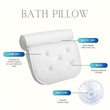 Quick-Dry Neck Shoulder & Back Support Bath White Pillow - Bathtub Spa Cushion