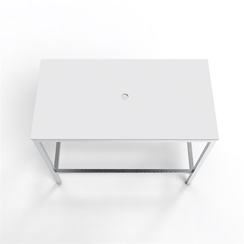 Luminous Brushed Stainless Steel Metal Vanity Set with Clear Glass White Sink