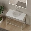 Luminous Brushed Stainless Steel Metal Vanity Set with Clear Glass White Sink