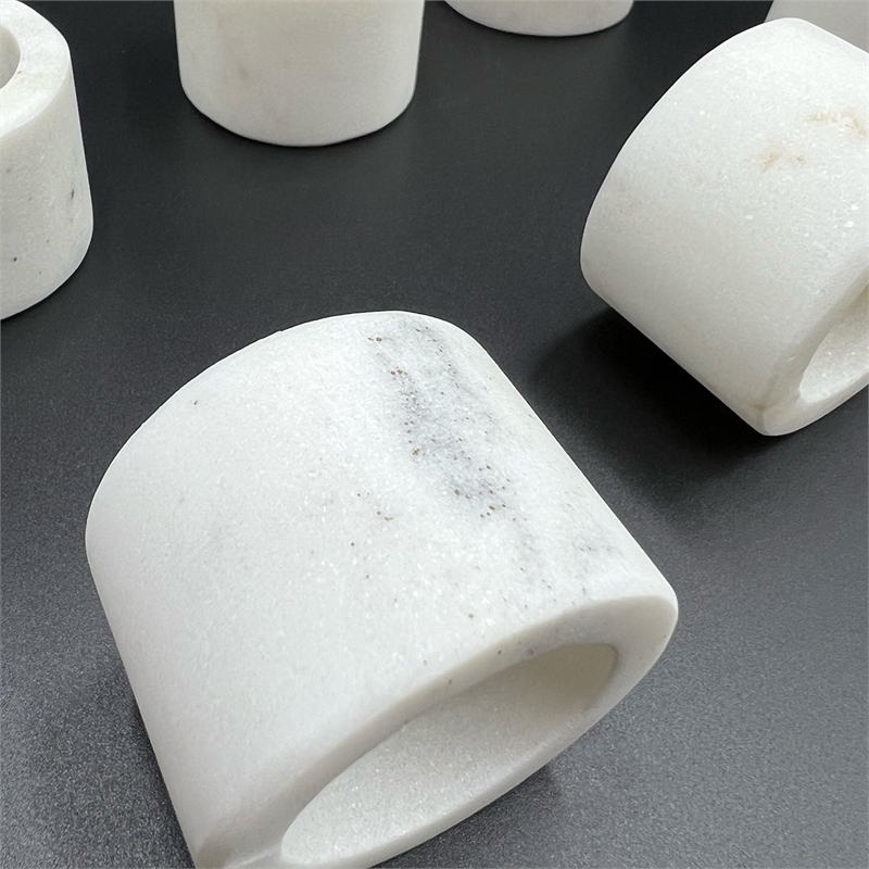 Morden White Real Marble Napkin Rings For Kitchen/Wedding - 12 Pieces
