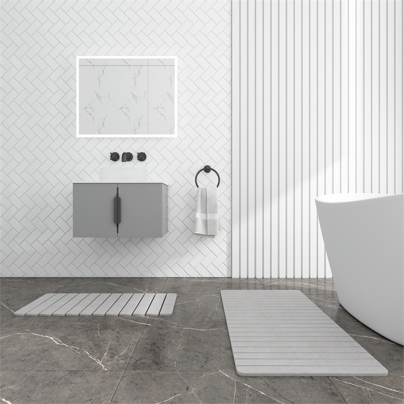 Diatomite Quick-Dry Water Absorbing Bath Mat Sets - X-Large + Large Gray Mats