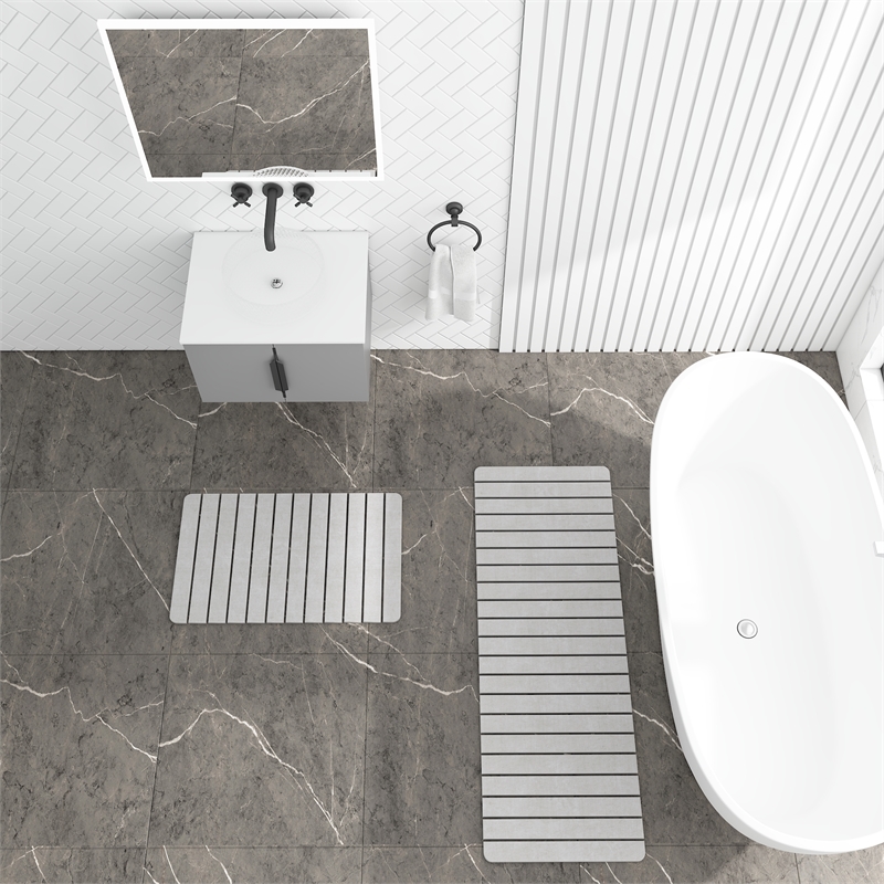 Diatomite Quick-Dry Water Absorbing Bath Mat Sets - X-Large + Large Gray Mats