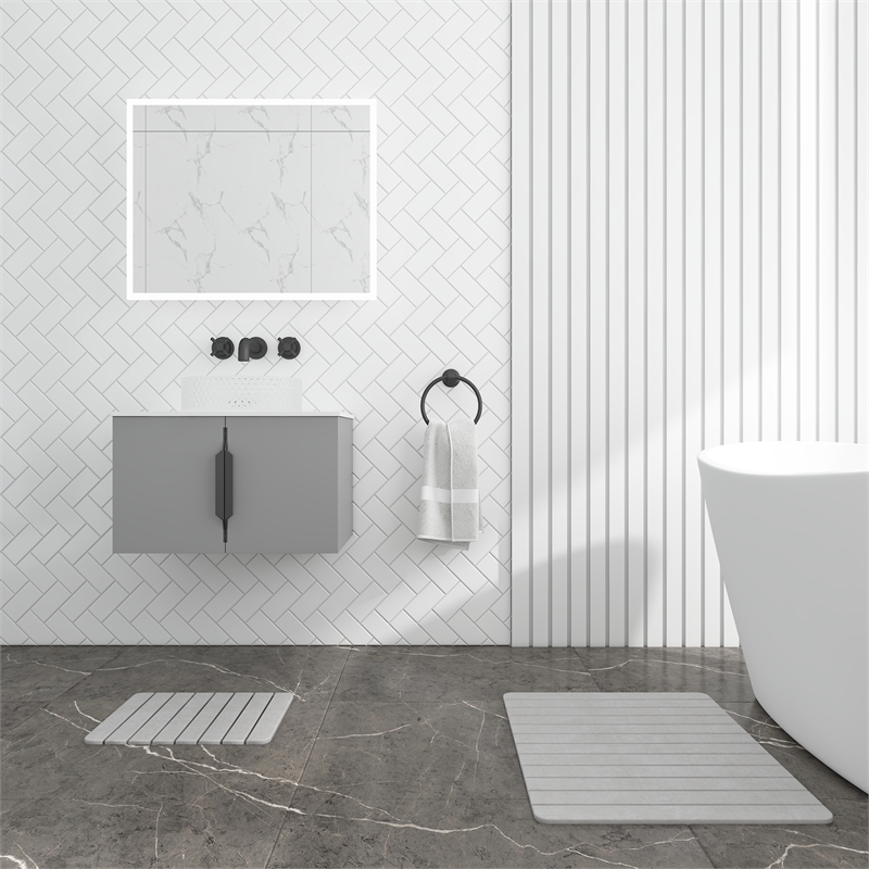 Diatomite Stone Quick-Dry Water Absorbing Bath Mat Sets - Large+Small Gray Mats