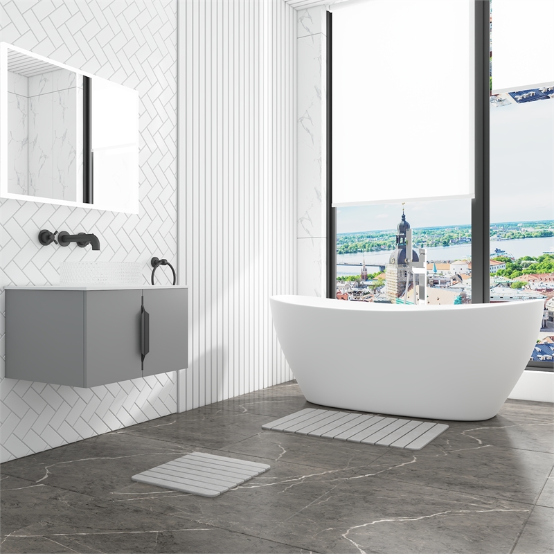 Diatomite Stone Quick-Dry Water Absorbing Bath Mat Sets - Large+Small Gray Mats