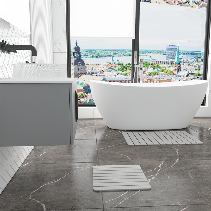 Diatomite Stone Quick-Dry Water Absorbing Bath Mat Sets - Large+Small Gray Mats